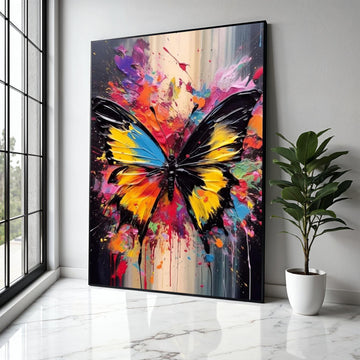 Vibrant Butterfly Splash Canvas, Abstract Colorful Wall Art, Modern Insect Painting, Bold Home Decoration, Ready Gift Art, Home Decor, Print