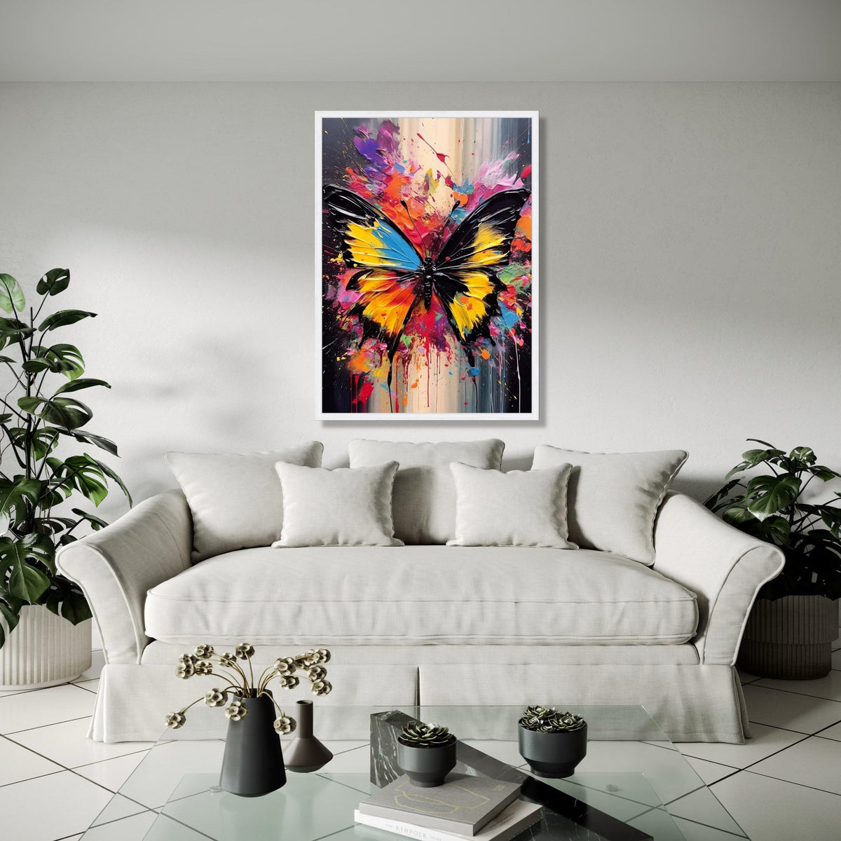 Vibrant Butterfly Splash Canvas, Abstract Colorful Wall Art, Modern Insect Painting, Bold Home Decoration, Ready Gift Art, Home Decor, Print
