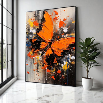 Vibrant Orange Butterfly Canvas, Abstract Nature Wall Art, Paint Splash, Modern Home Decoration, Ready to Hang Gift Art, Home Decor, Print