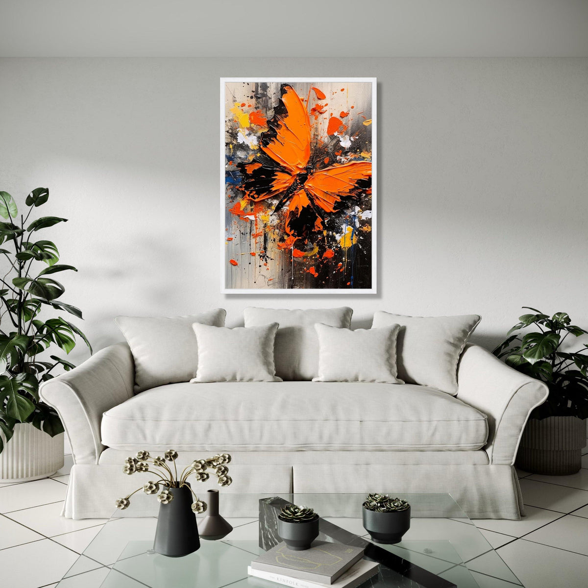 Vibrant Orange Butterfly Canvas, Abstract Nature Wall Art, Paint Splash, Modern Home Decoration, Ready to Hang Gift Art, Home Decor, Print