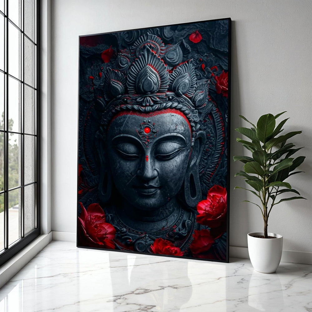Mystic Buddha Face Canvas Wall Art, Red Accents Spiritual Decor, Meditation Room Canvas, Zen Home Decoration, Gift Art, Home Decor, Print