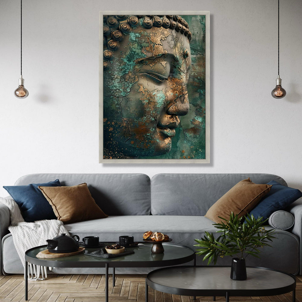 Vintage Buddha Face Canvas, Patina Wall Art, Zen Meditation Decor, Spiritual Canvas Print, Tranquil Home Gift Art, Home Decor, Print