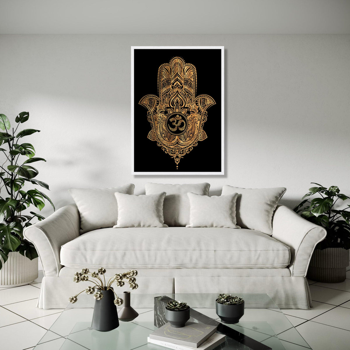 Gold Hamsa Hand Wall Art, Om Symbol Canvas, Spiritual Decor, Bohemian Style Canvas, Sacred Geometry Art, Ready Gift Art, Home Decor, Print