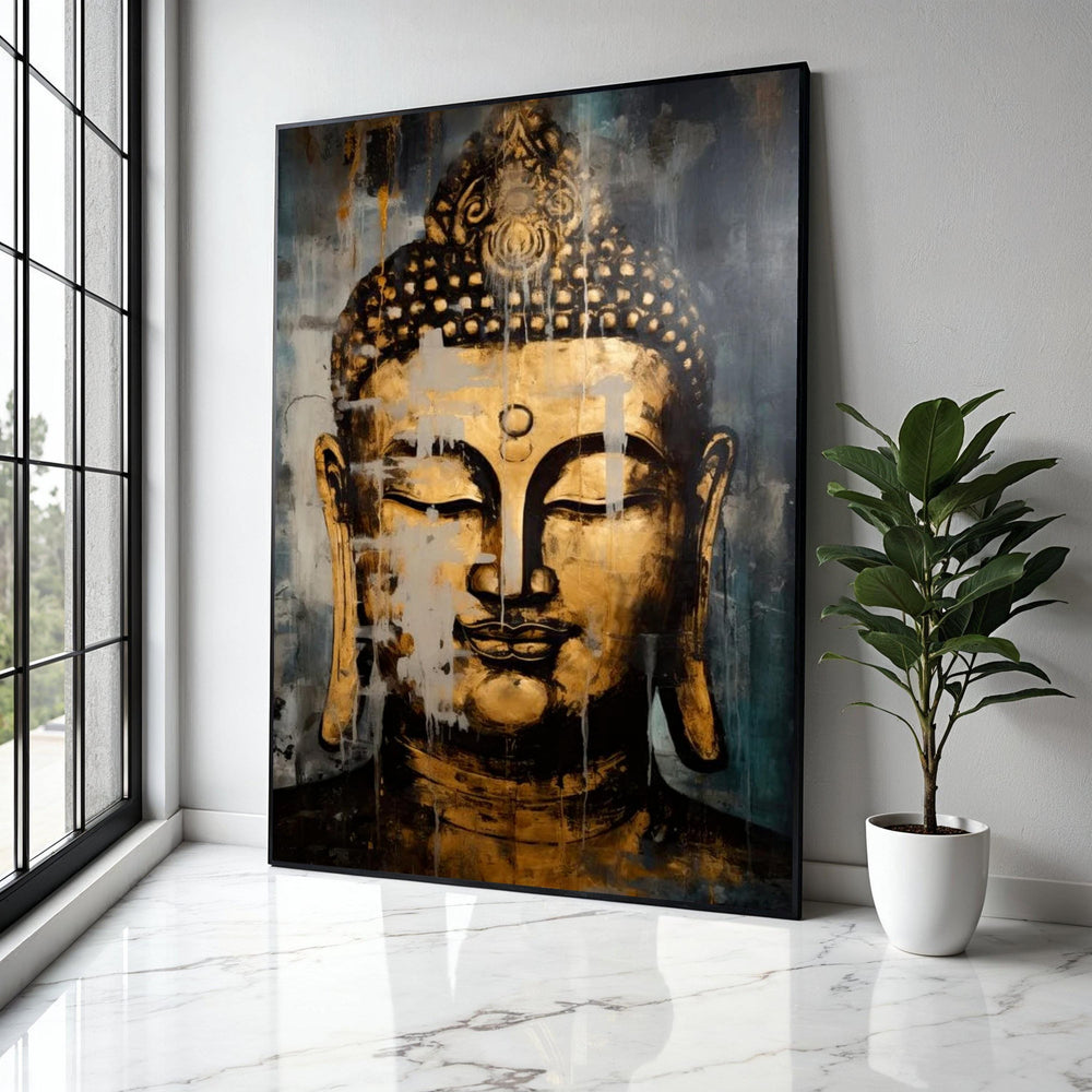 Golden Buddha Face Canvas, Abstract Spiritual Wall Art, Zen Meditation Decor, Asian Inspired Canvas Painting, Gift Art, Home Decor, Print