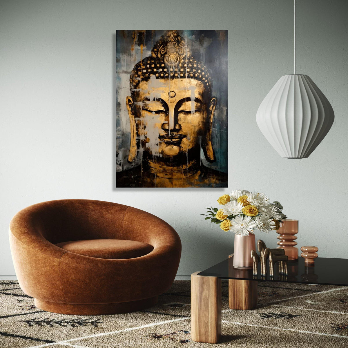 Golden Buddha Face Canvas, Abstract Spiritual Wall Art, Zen Meditation Decor, Asian Inspired Canvas Painting, Gift Art, Home Decor, Print
