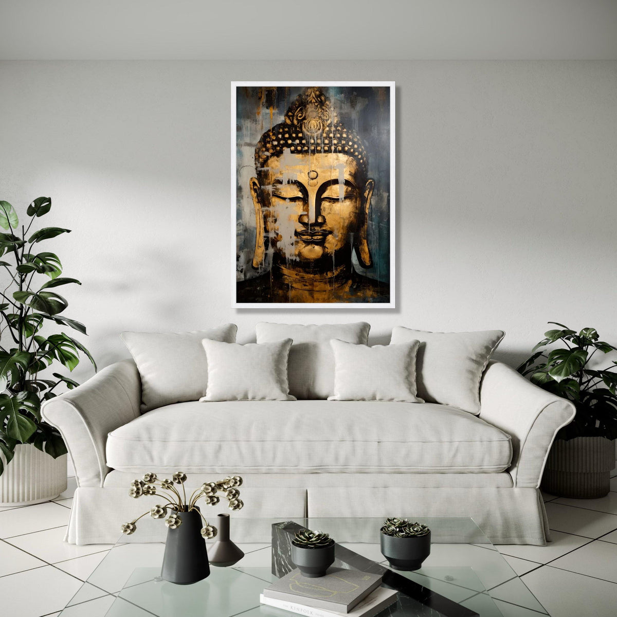 Golden Buddha Face Canvas, Abstract Spiritual Wall Art, Zen Meditation Decor, Asian Inspired Canvas Painting, Gift Art, Home Decor, Print
