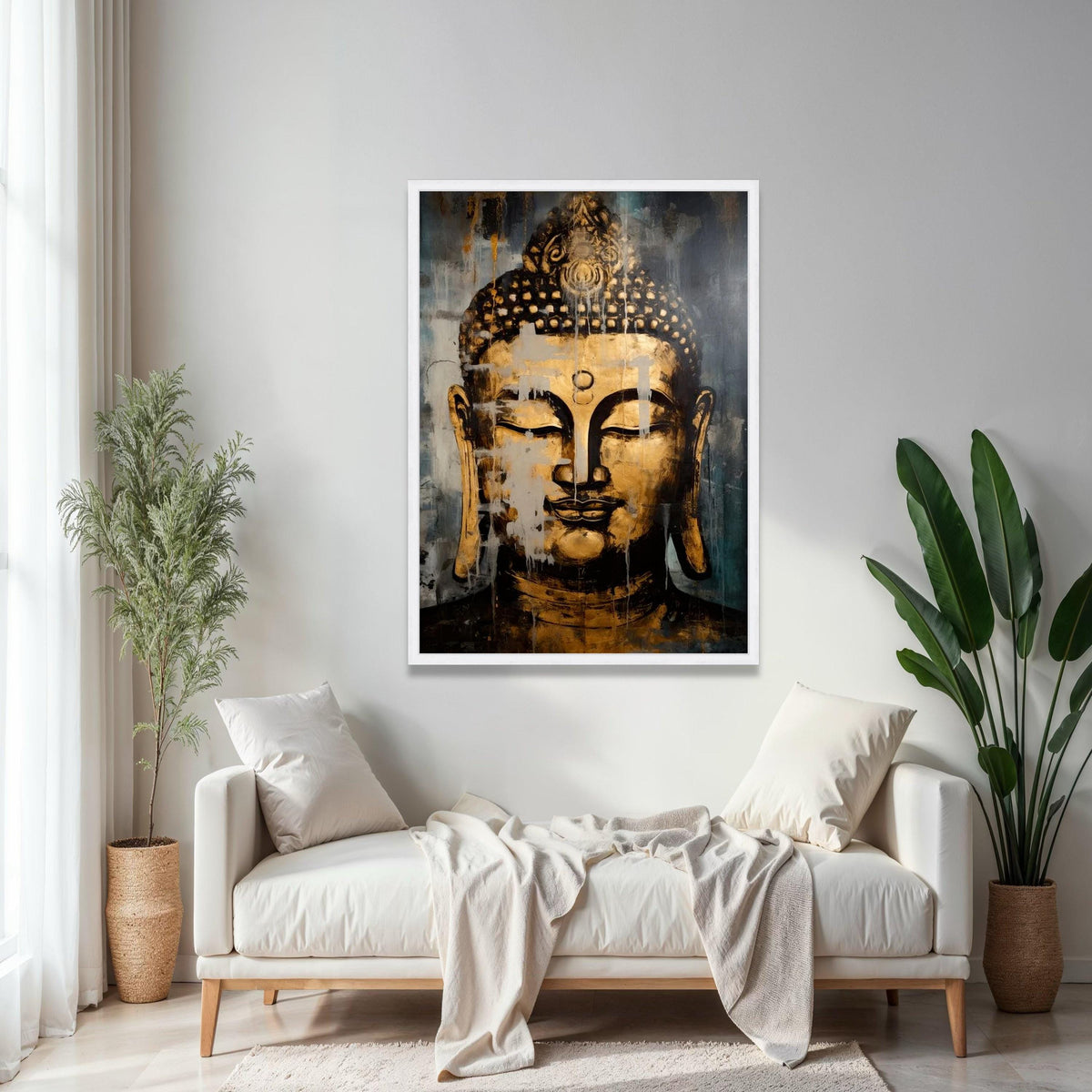 Golden Buddha Face Canvas, Abstract Spiritual Wall Art, Zen Meditation Decor, Asian Inspired Canvas Painting, Gift Art, Home Decor, Print