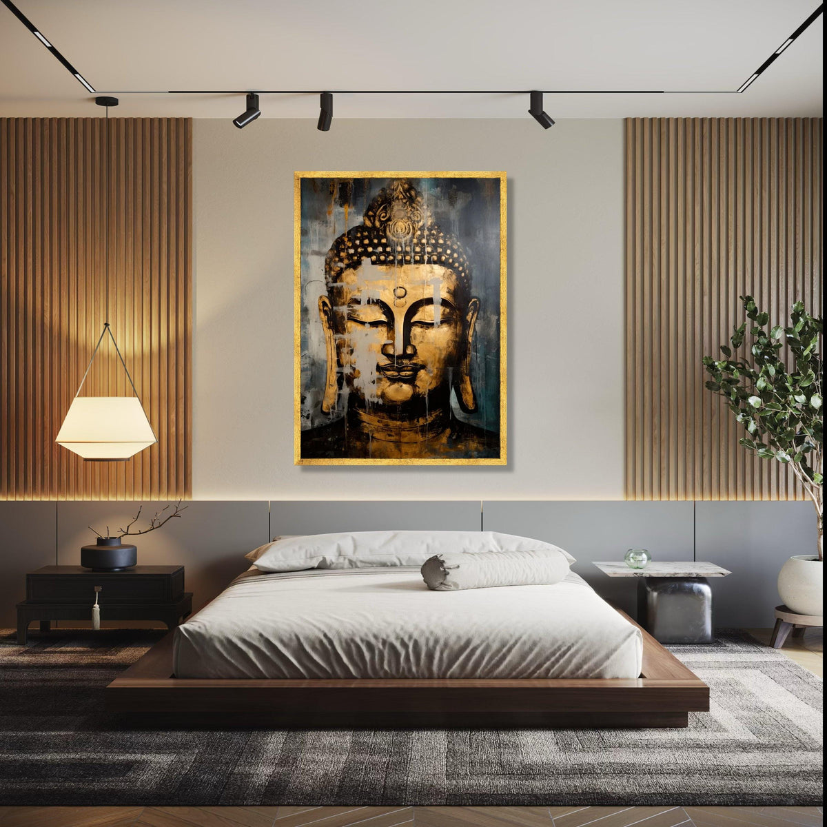 Golden Buddha Face Canvas, Abstract Spiritual Wall Art, Zen Meditation Decor, Asian Inspired Canvas Painting, Gift Art, Home Decor, Print