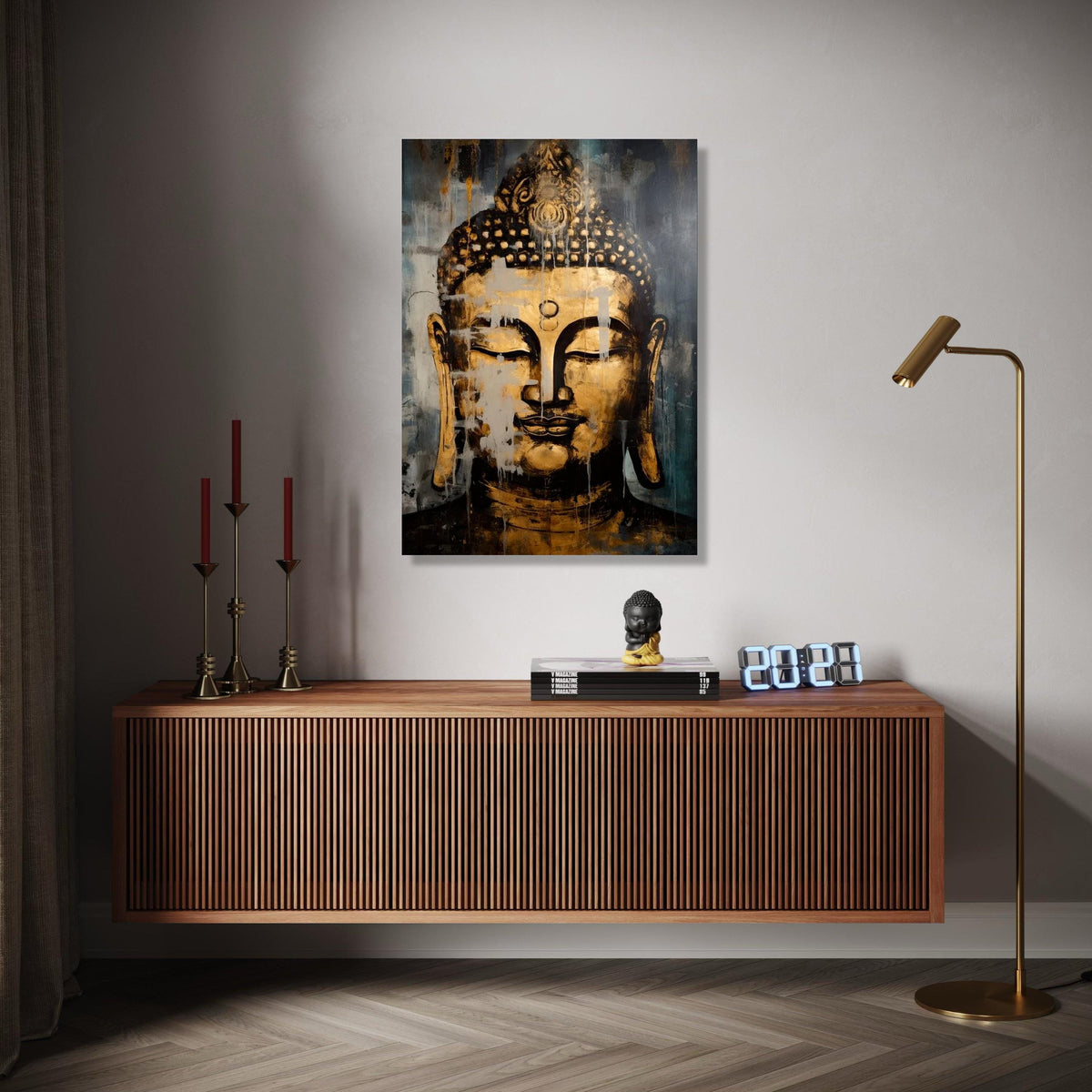 Golden Buddha Face Canvas, Abstract Spiritual Wall Art, Zen Meditation Decor, Asian Inspired Canvas Painting, Gift Art, Home Decor, Print
