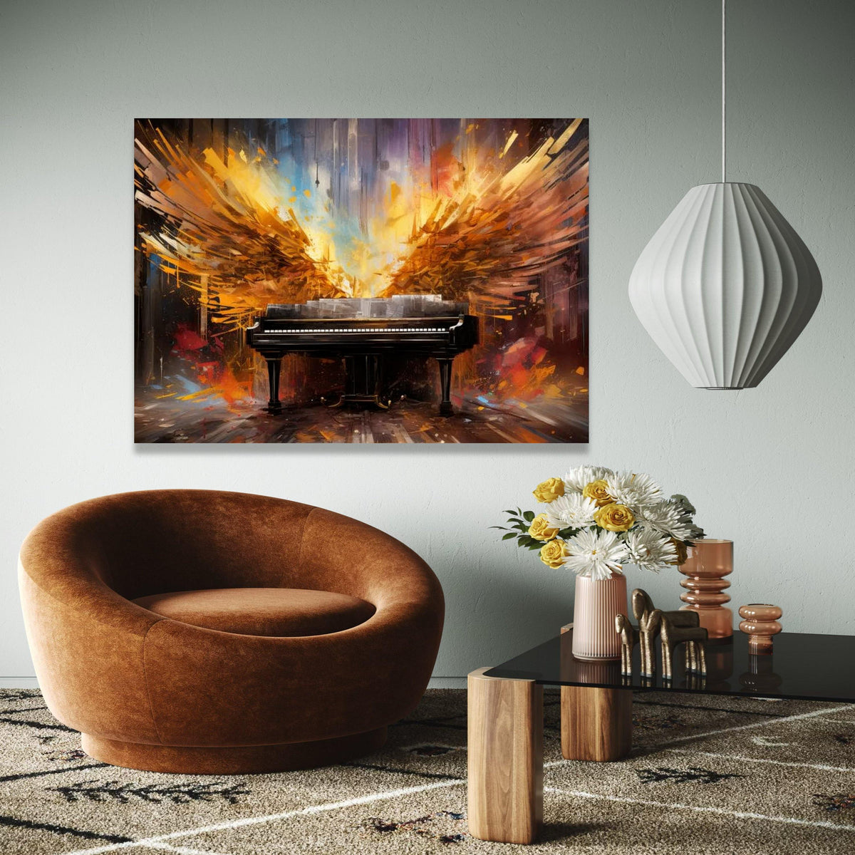 Abstract Grand Piano Canvas, Musical Wings Wall Art, Modern Music Decor, Vibrant Instrument Painting, Home Art Gift Art, Home Decor, Print