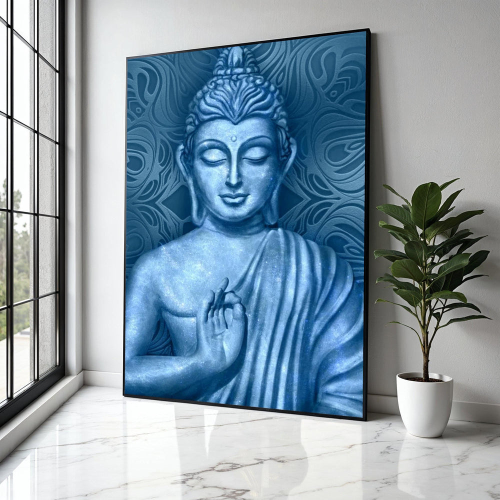 Blue Buddha Statue Canvas Wall Art, Meditation Decor, Spiritual Home Decoration, Zen Inspired Canvas, Calmness Gift Art, Home Decor, Print