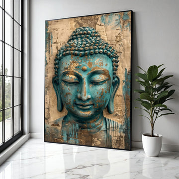 Tranquil Buddha Face Canvas Wall Art, Zen Meditation Decor, Spiritual Home Accent, Blue and Gold Buddha Gift Art, Home Decor, Print
