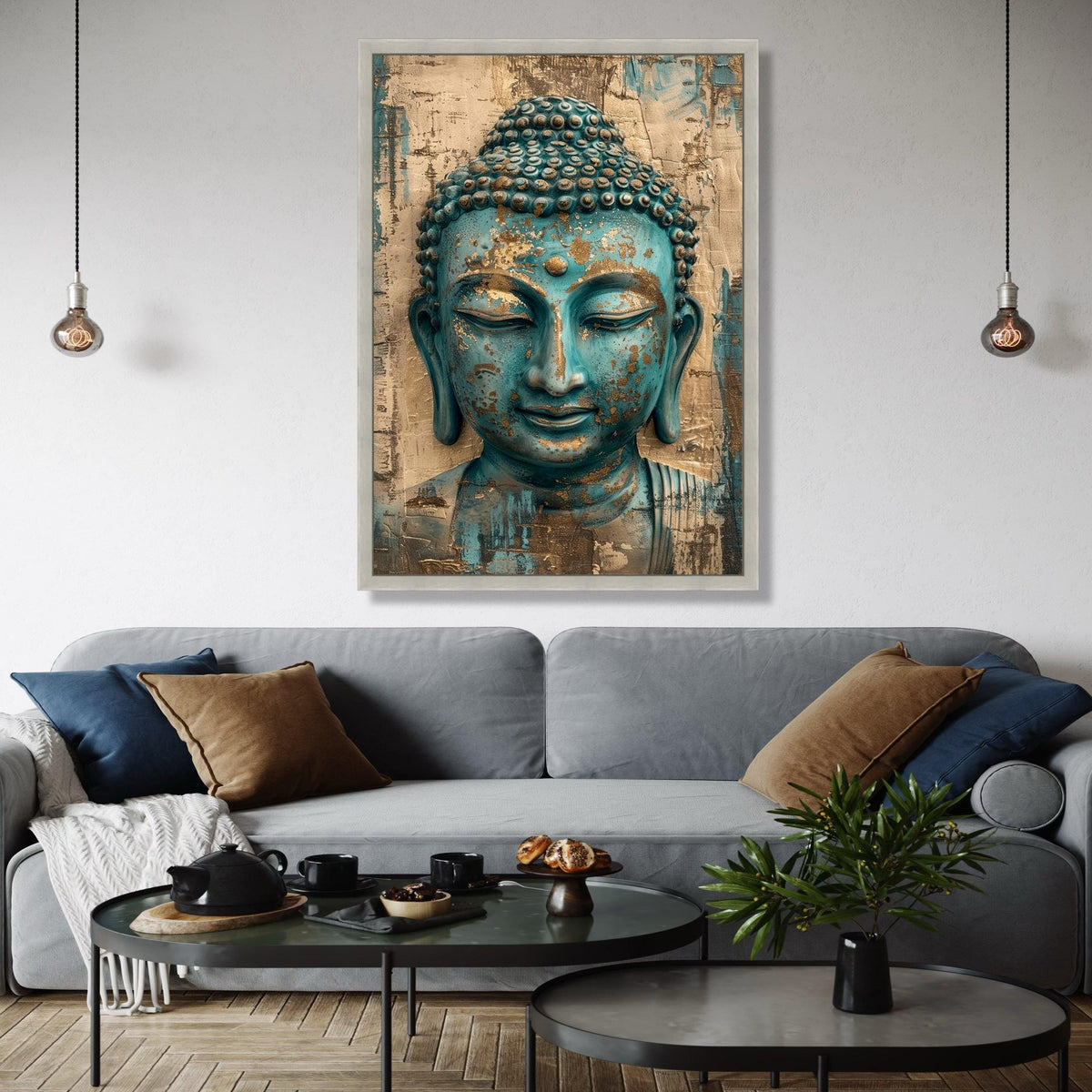 Tranquil Buddha Face Canvas Wall Art, Zen Meditation Decor, Spiritual Home Accent, Blue and Gold Buddha Gift Art, Home Decor, Print