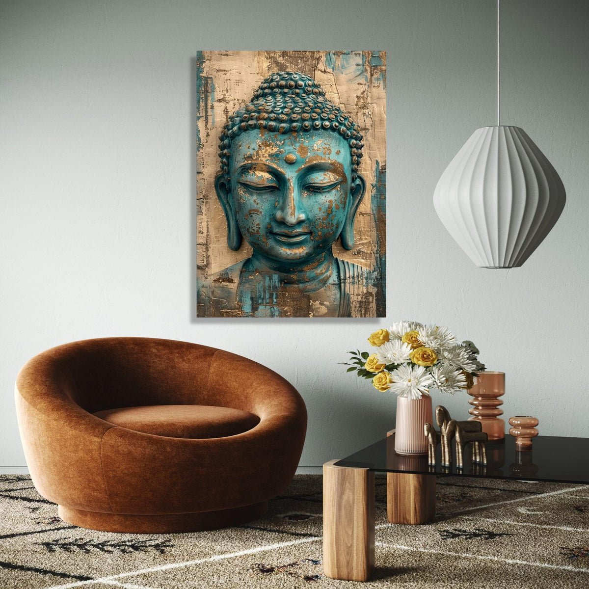Tranquil Buddha Face Canvas Wall Art, Zen Meditation Decor, Spiritual Home Accent, Blue and Gold Buddha Gift Art, Home Decor, Print