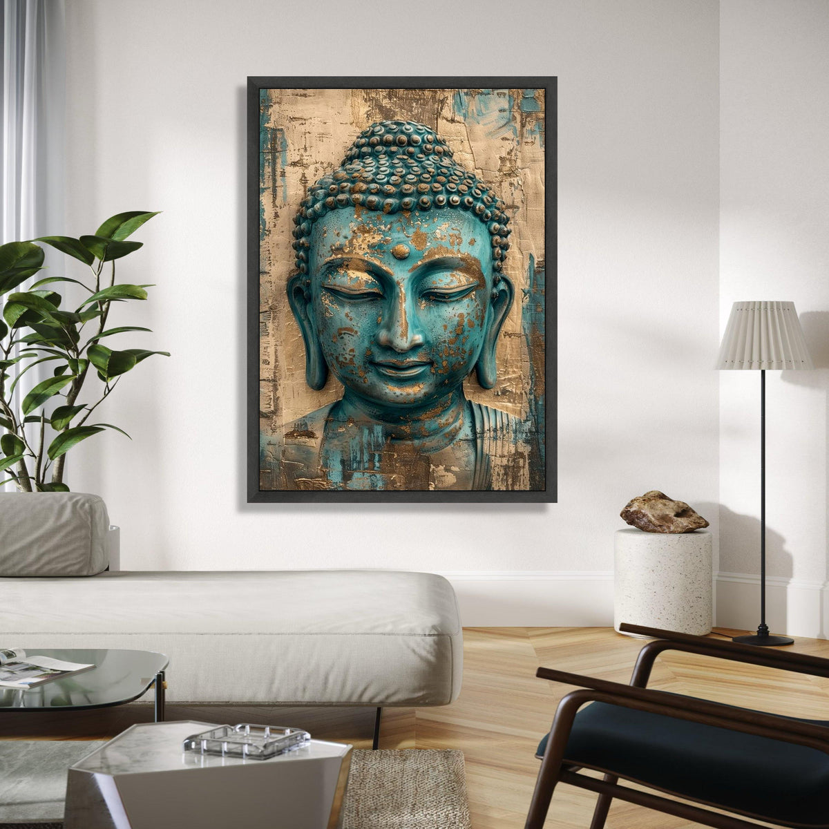 Tranquil Buddha Face Canvas Wall Art, Zen Meditation Decor, Spiritual Home Accent, Blue and Gold Buddha Gift Art, Home Decor, Print