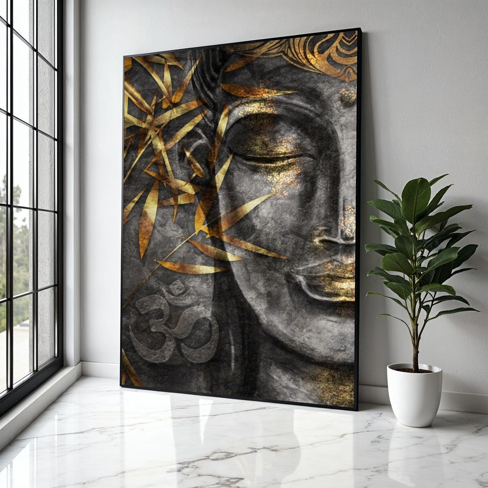 Golden Buddha Face Canvas, Spiritual Wall Art, Meditation Decor, Zen Canvas Painting, Asian Inspired Home Gift Art, Home Decor, Print