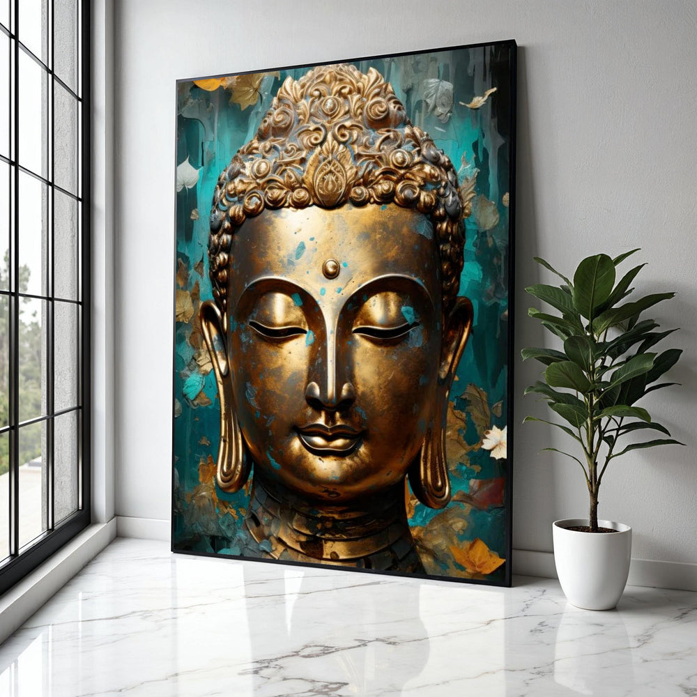 Golden Buddha Face Canvas Wall Art, Zen Meditation Decor, Spiritual Asian Art, Tranquil Buddha Portrait, Home Gift Art, Home Decor, Print