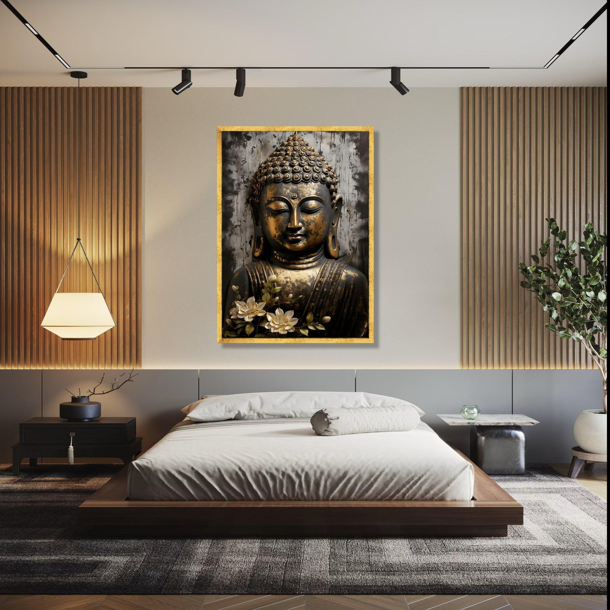 Serene Buddha Face Canvas Wall Art, Golden Antique Buddha Statue, Spiritual Home Decor, Meditation Room Canvas, Gift Art, Home Decor, Print