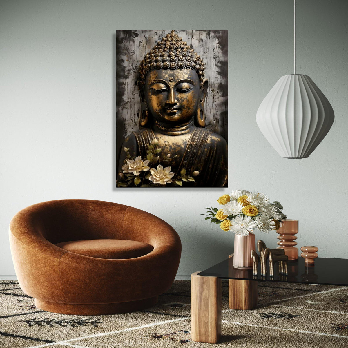 Serene Buddha Face Canvas Wall Art, Golden Antique Buddha Statue, Spiritual Home Decor, Meditation Room Canvas, Gift Art, Home Decor, Print