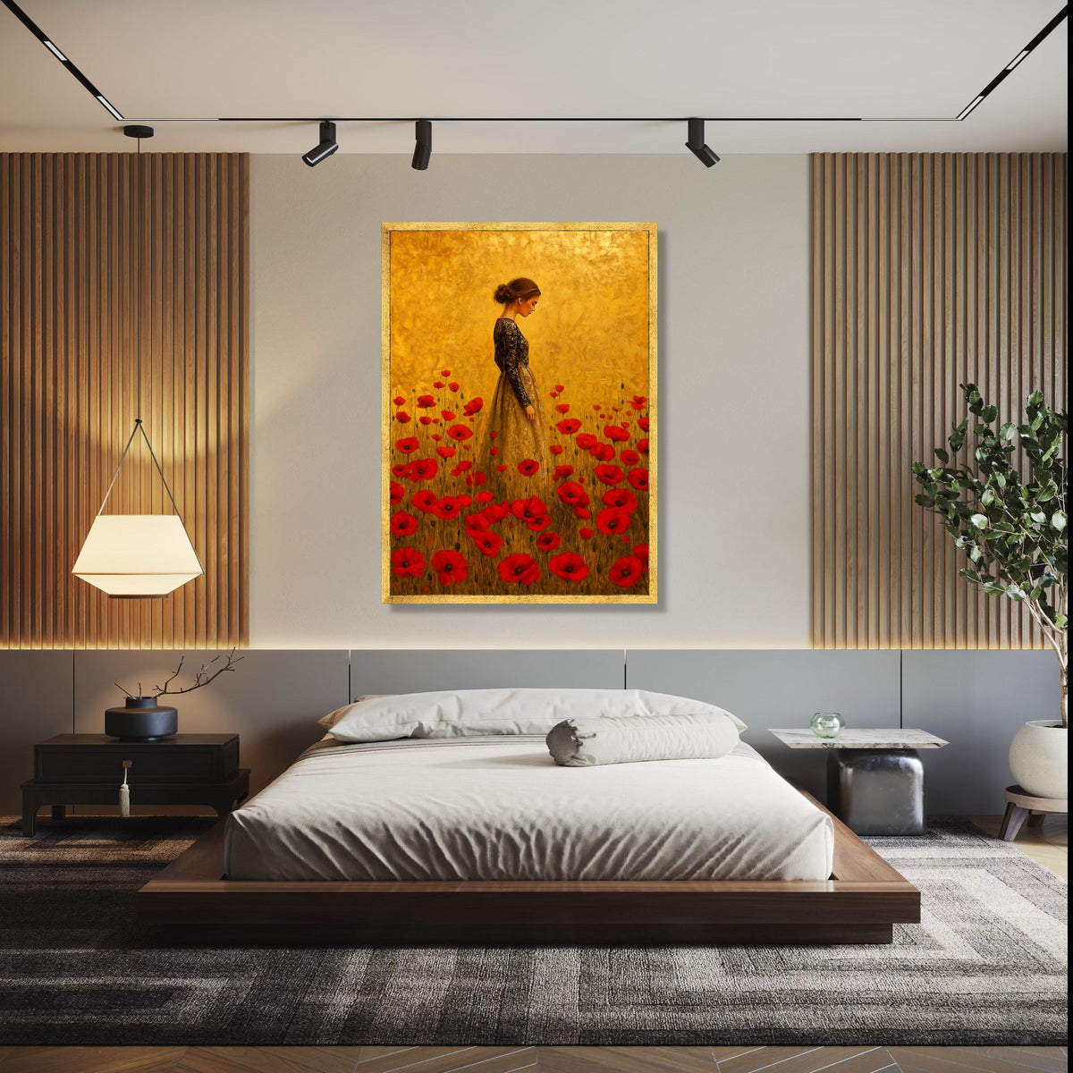 Elegant Woman in Lace Dress Canvas, Red Poppy Field Wall Art, Vintage Style Portrait Painting, Floral Home Gift Art, Home Decor, Print