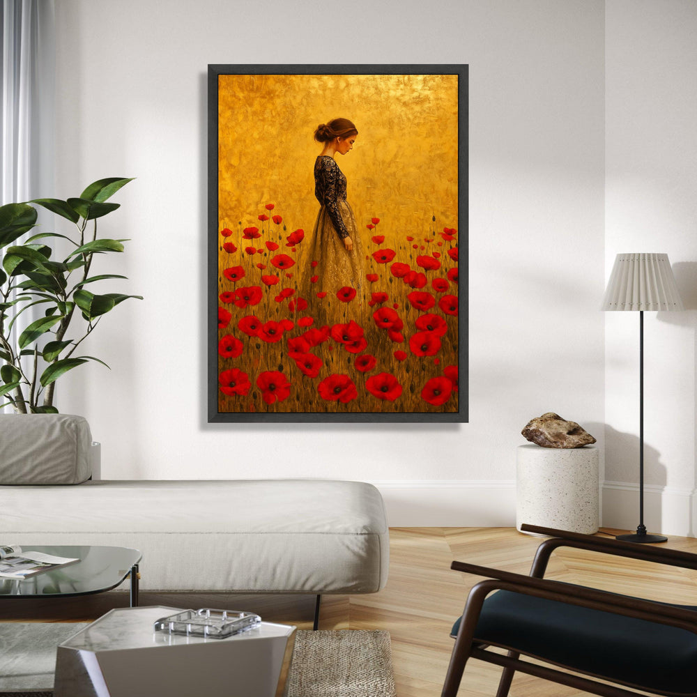 Elegant Woman in Lace Dress Canvas, Red Poppy Field Wall Art, Vintage Style Portrait Painting, Floral Home Gift Art, Home Decor, Print