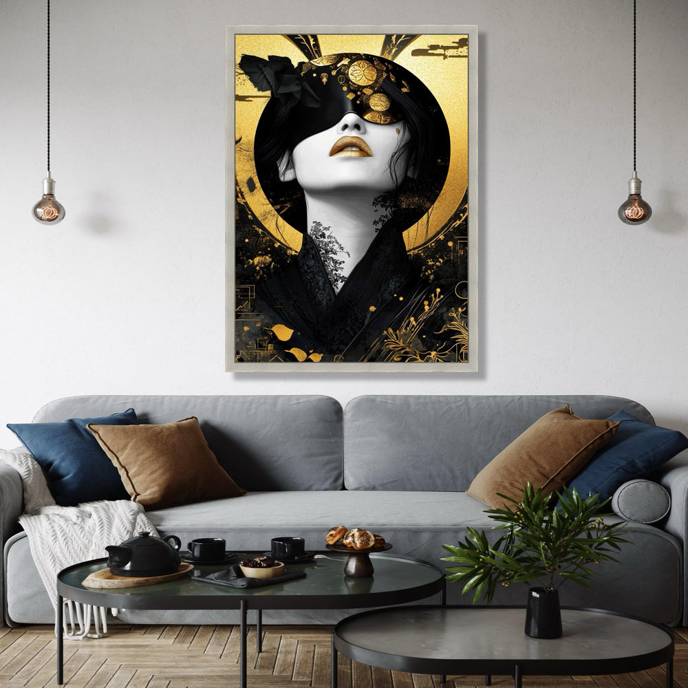 Elegant Geisha Portrait Canvas Wall Art, Japanese Gold and Black Decor, Modern Asian Art Print, Luxury Home Gift Art, Home Decor, Print