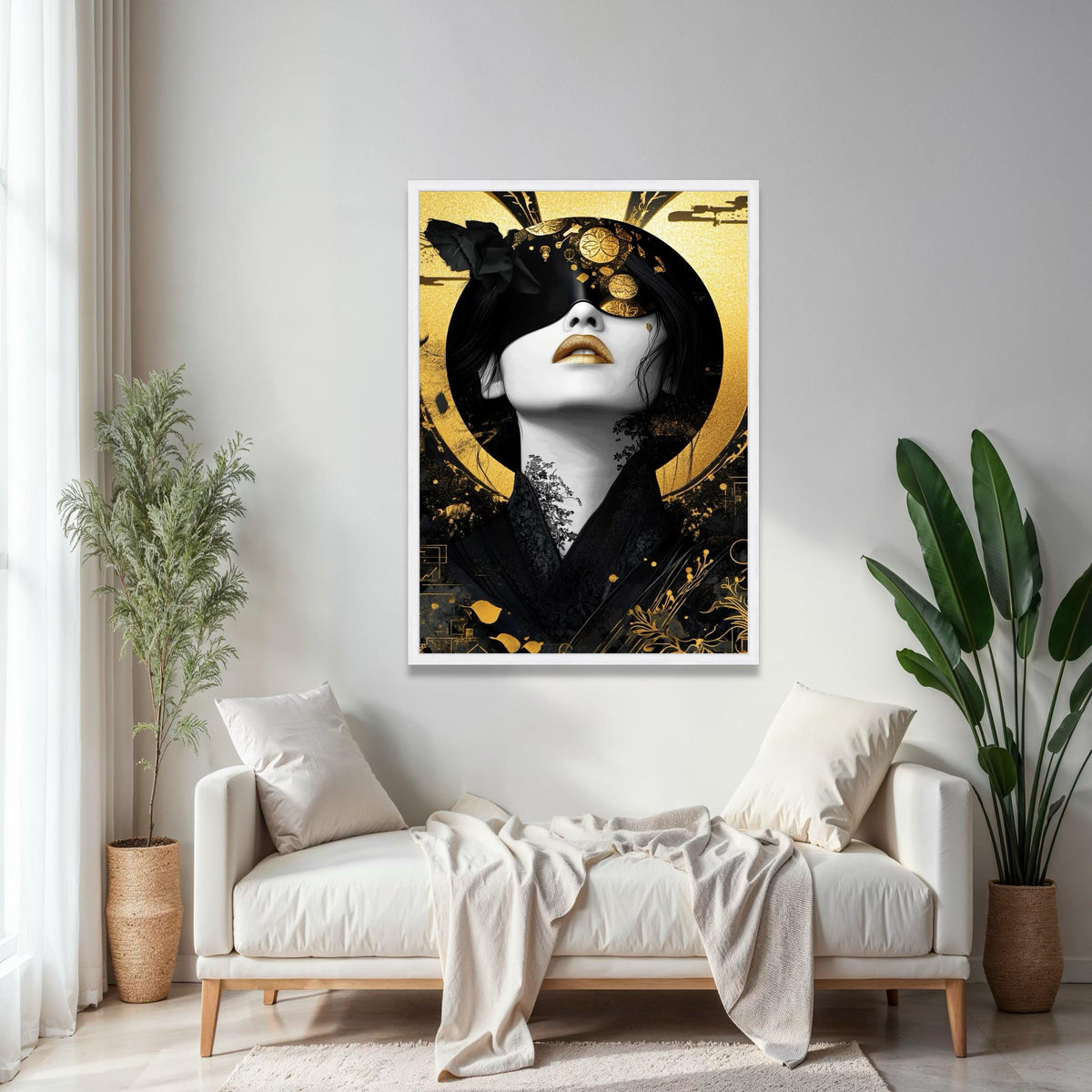 Elegant Geisha Portrait Canvas Wall Art, Japanese Gold and Black Decor, Modern Asian Art Print, Luxury Home Gift Art, Home Decor, Print
