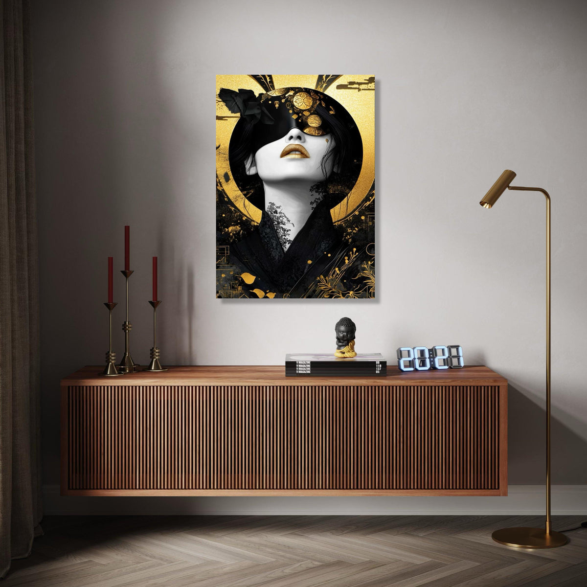 Elegant Geisha Portrait Canvas Wall Art, Japanese Gold and Black Decor, Modern Asian Art Print, Luxury Home Gift Art, Home Decor, Print