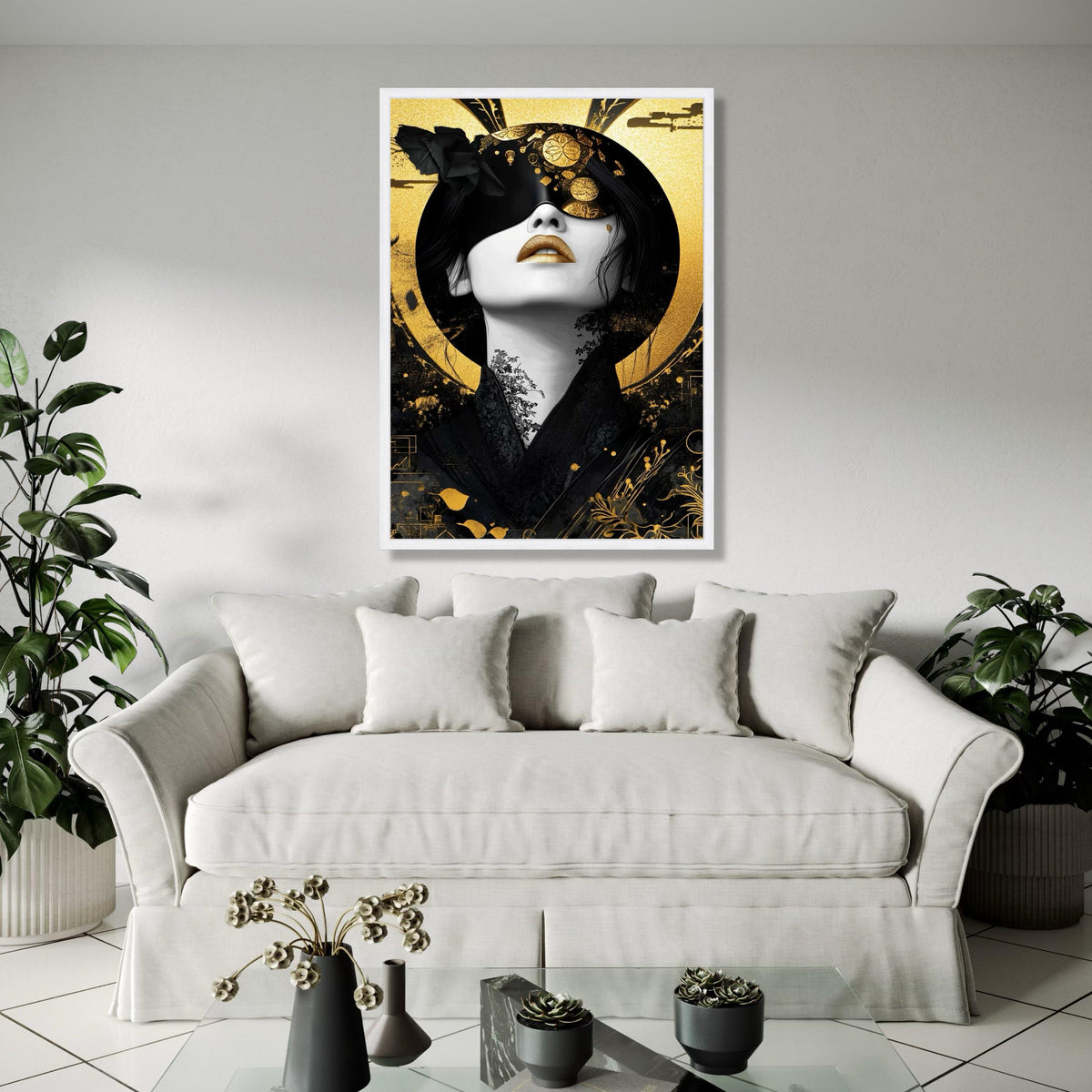 Elegant Geisha Portrait Canvas Wall Art, Japanese Gold and Black Decor, Modern Asian Art Print, Luxury Home Gift Art, Home Decor, Print