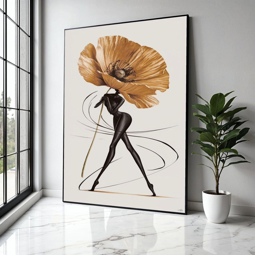 Elegant Abstract Woman with Giant Flower Canvas, Modern Floral Art, Contemporary Figurative Wall Art, Chic Home Gift Art, Home Decor, Print
