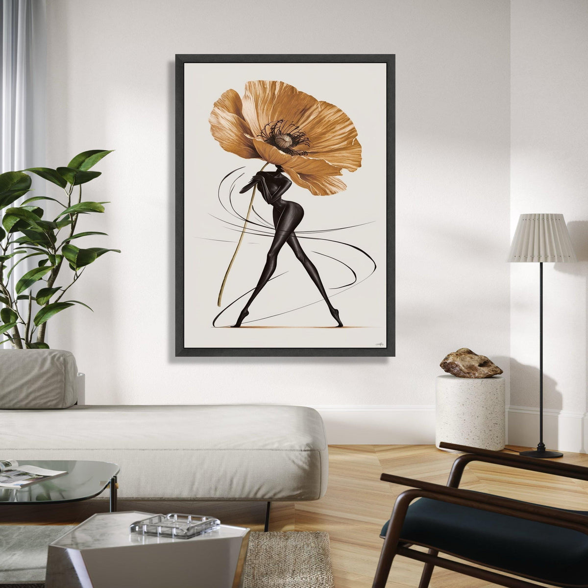 Elegant Abstract Woman with Giant Flower Canvas, Modern Floral Art, Contemporary Figurative Wall Art, Chic Home Gift Art, Home Decor, Print