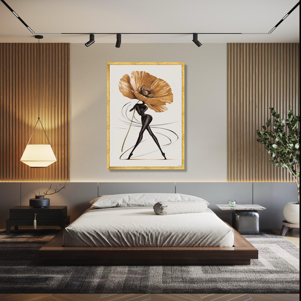 Elegant Abstract Woman with Giant Flower Canvas, Modern Floral Art, Contemporary Figurative Wall Art, Chic Home Gift Art, Home Decor, Print