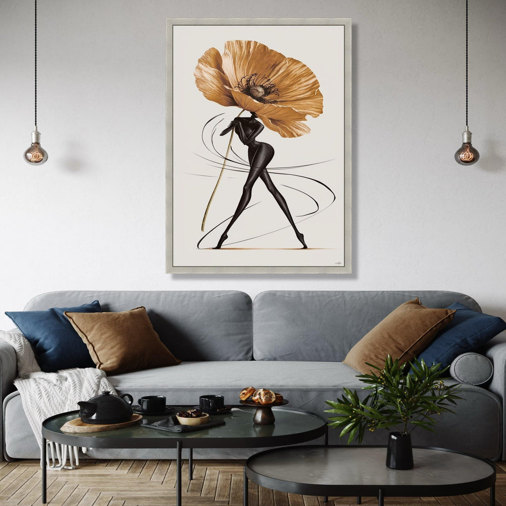Elegant Abstract Woman with Giant Flower Canvas, Modern Floral Art, Contemporary Figurative Wall Art, Chic Home Gift Art, Home Decor, Print