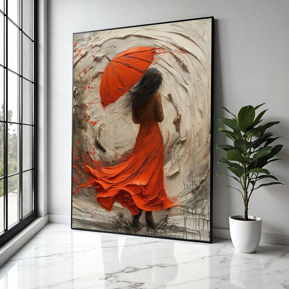 Abstract Woman with Red Umbrella Canvas, Modern Wall Art, Feminine Silhouette Painting, Expressive Home Decor, Gift Art, Home Decor, Print