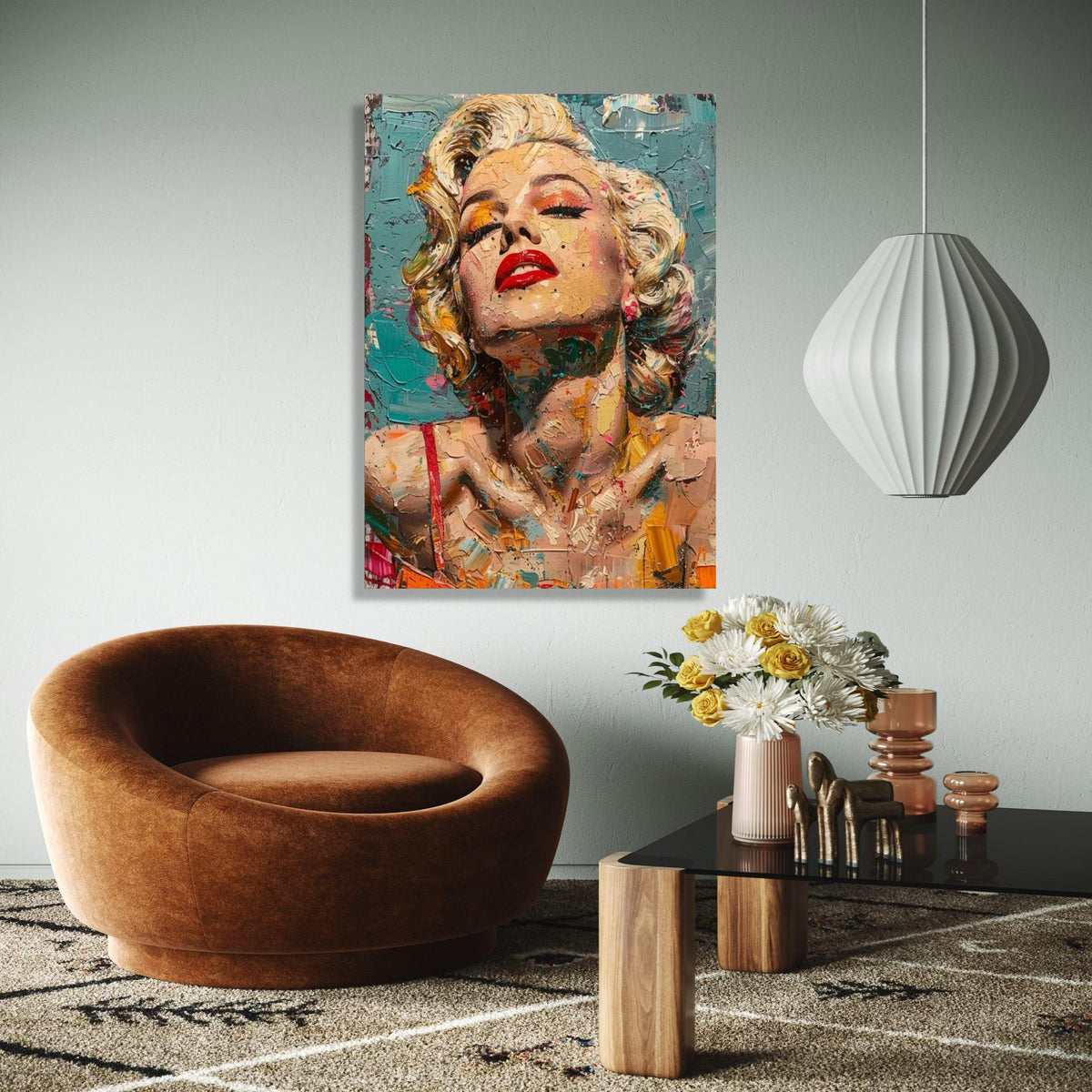 Vibrant Marilyn Monroe Pop Art Canvas, Abstract Portrait Wall Art, Retro Hollywood Glamour Decoration, Modern Gift Art, Home Decor, Print