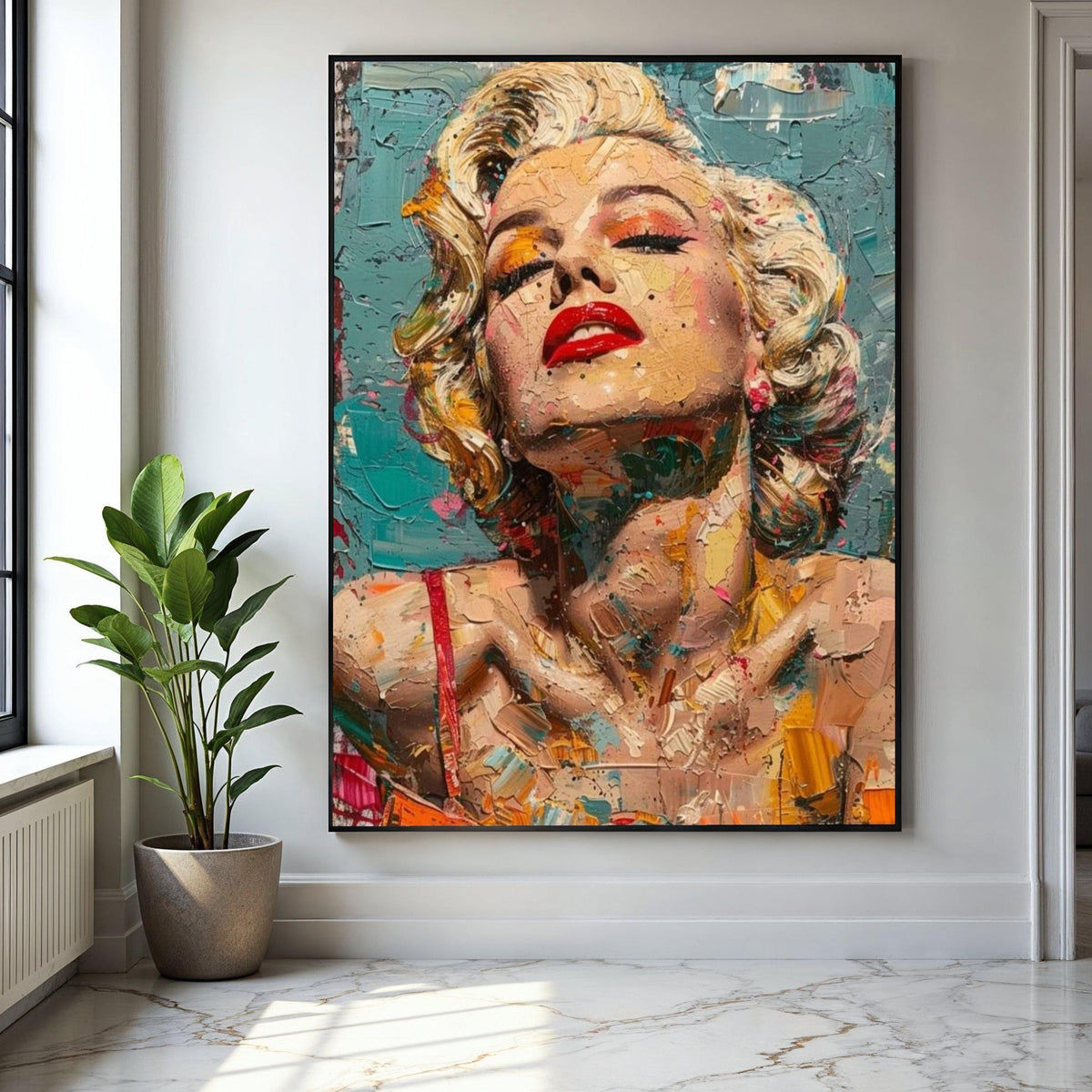 Vibrant Marilyn Monroe Pop Art Canvas, Abstract Portrait Wall Art, Retro Hollywood Glamour Decoration, Modern Gift Art, Home Decor, Print