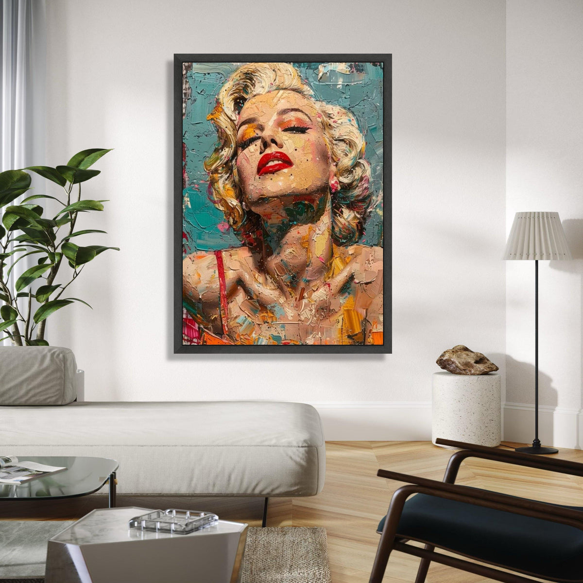 Vibrant Marilyn Monroe Pop Art Canvas, Abstract Portrait Wall Art, Retro Hollywood Glamour Decoration, Modern Gift Art, Home Decor, Print