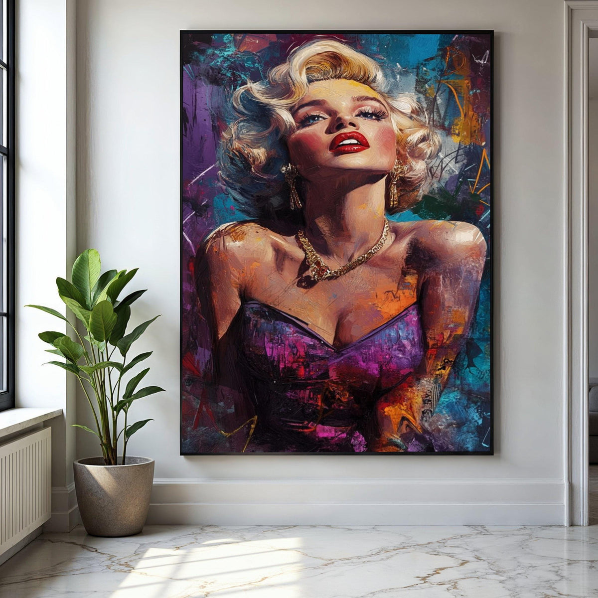 Glamorous Marilyn Monroe Portrait Canvas, Vintage Hollywood Icon Wall Art, Abstract Pop Art Painting, Feminine Gift Art, Home Decor, Print