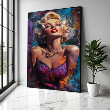 Glamorous Marilyn Monroe Portrait Canvas, Vintage Hollywood Icon Wall Art, Abstract Pop Art Painting, Feminine Gift Art, Home Decor, Print