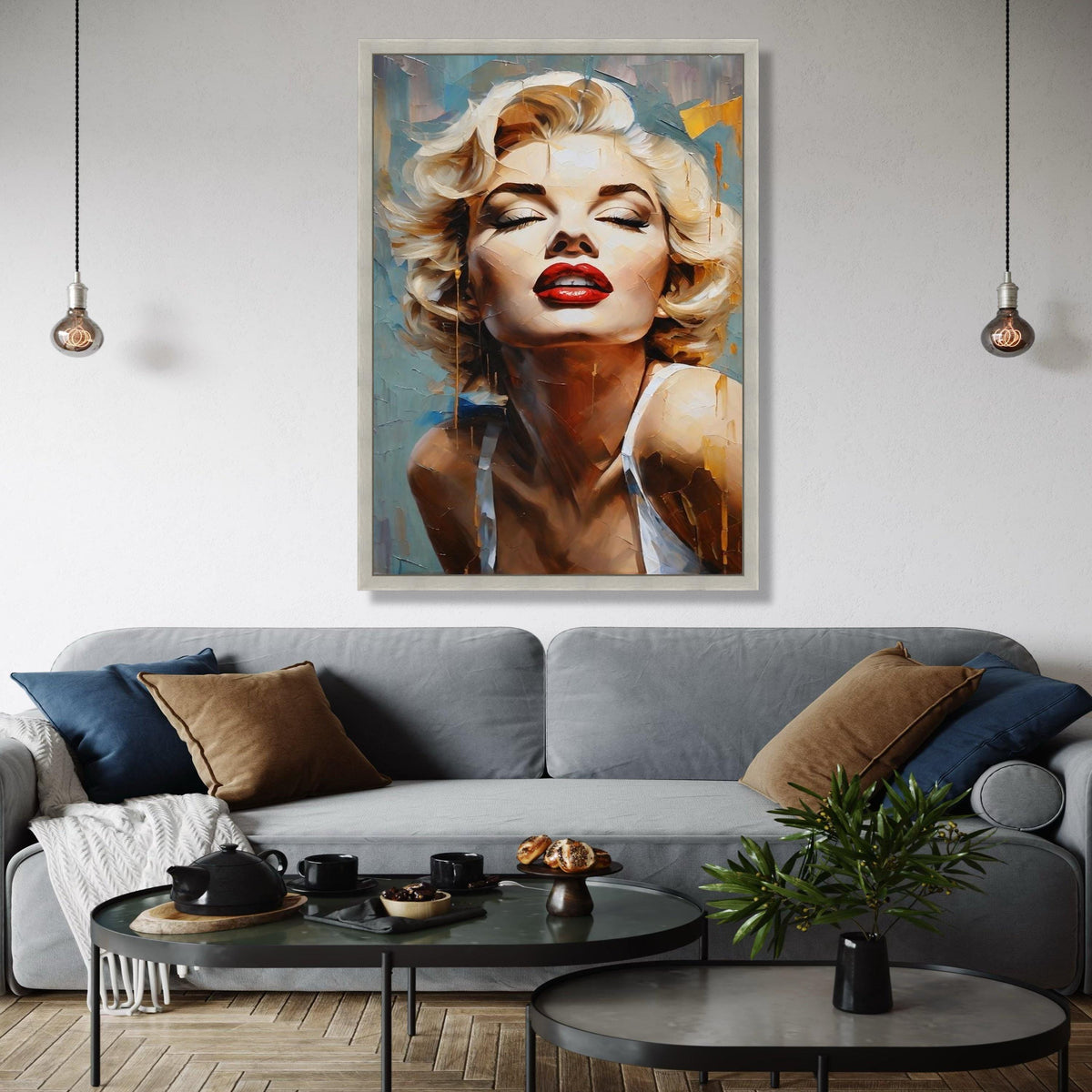 Glamorous Retro Portrait Canvas, Marilyn Monroe Style Wall Art, Vintage Hollywood Glamour Painting, Red Lips Gift Art, Home Decor, Print