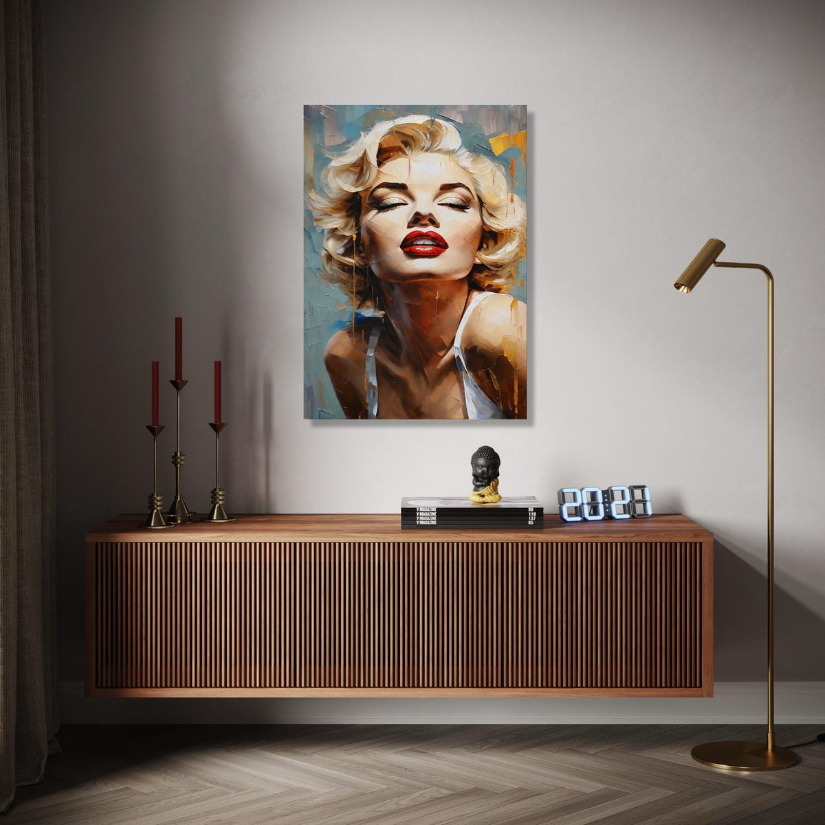Glamorous Retro Portrait Canvas, Marilyn Monroe Style Wall Art, Vintage Hollywood Glamour Painting, Red Lips Gift Art, Home Decor, Print