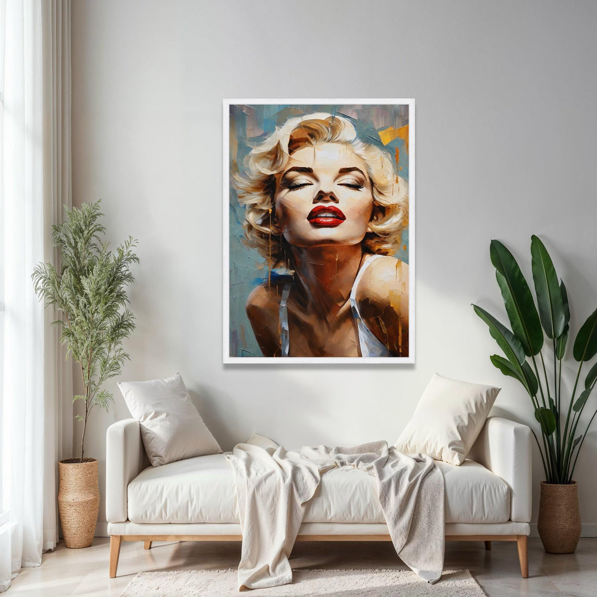 Glamorous Retro Portrait Canvas, Marilyn Monroe Style Wall Art, Vintage Hollywood Glamour Painting, Red Lips Gift Art, Home Decor, Print