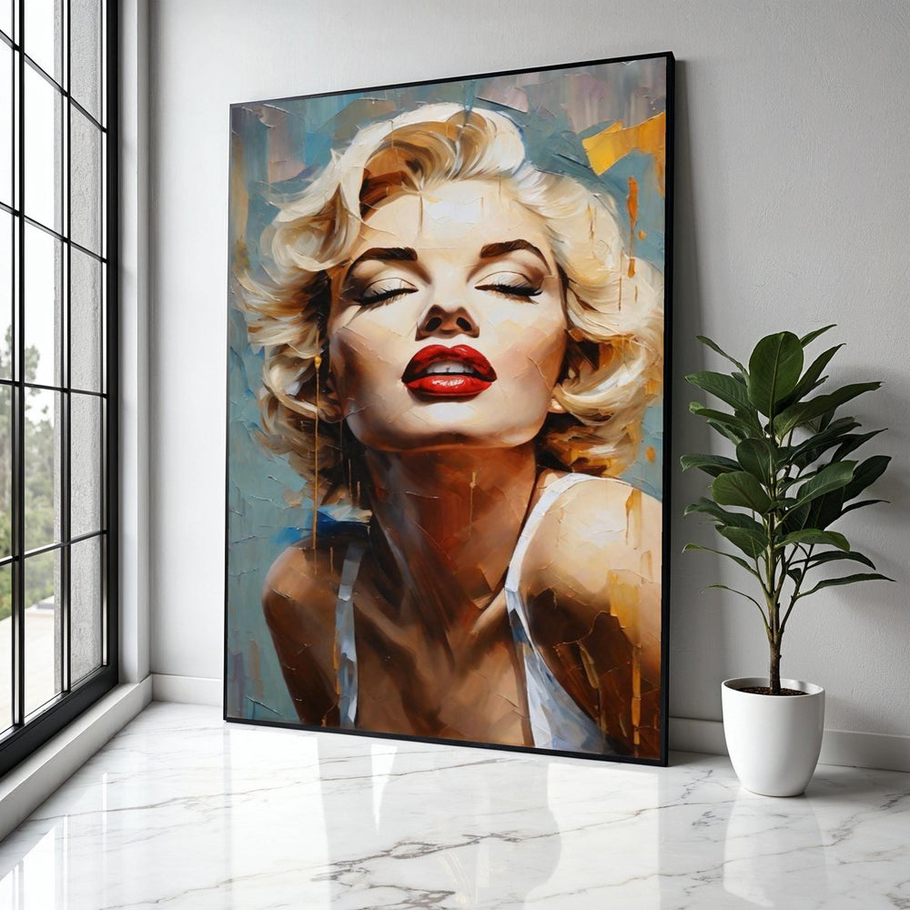 Glamorous Retro Portrait Canvas, Marilyn Monroe Style Wall Art, Vintage Hollywood Glamour Painting, Red Lips Gift Art, Home Decor, Print