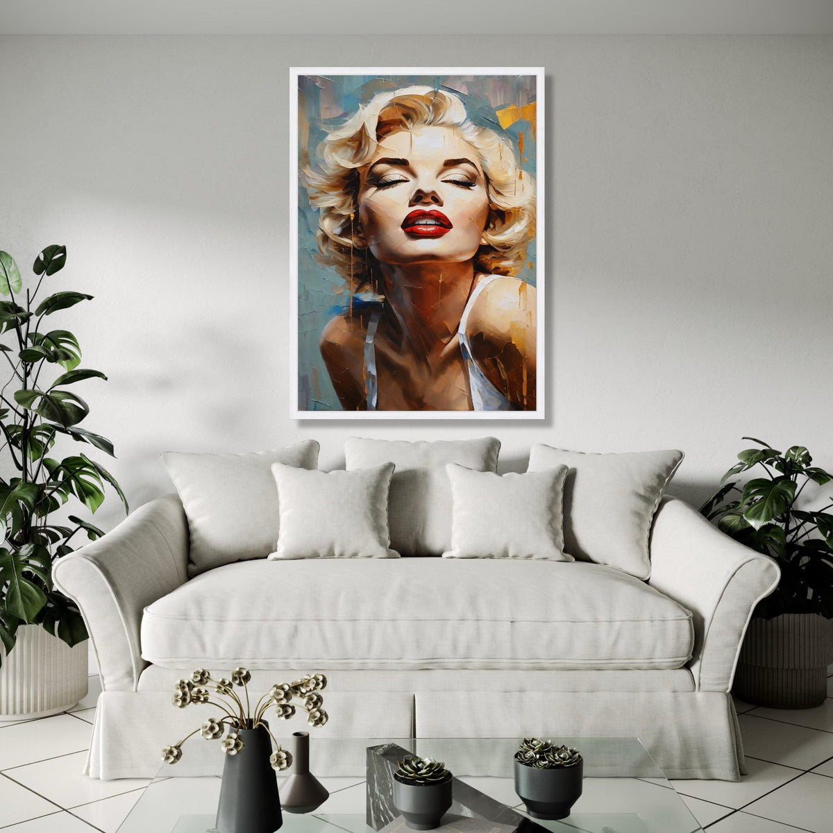 Glamorous Retro Portrait Canvas, Marilyn Monroe Style Wall Art, Vintage Hollywood Glamour Painting, Red Lips Gift Art, Home Decor, Print