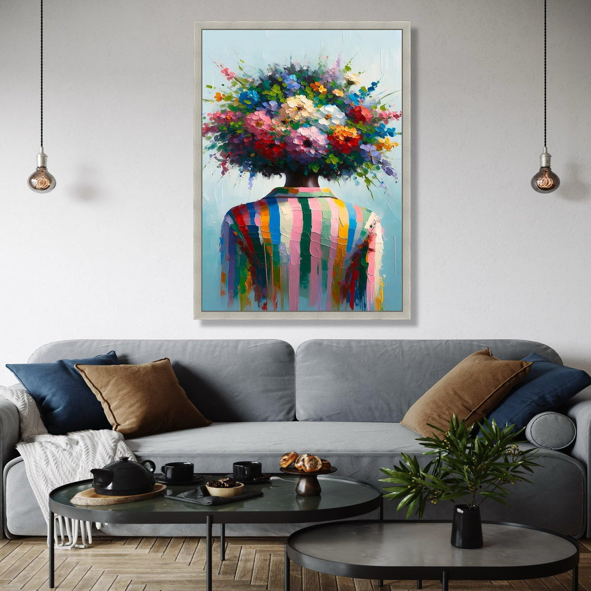 Colorful Abstract Floral Head Canvas, Modern Figurative Wall Art, Vibrant Flower Bouquet Painting, Contemporary Gift Art, Home Decor, Print