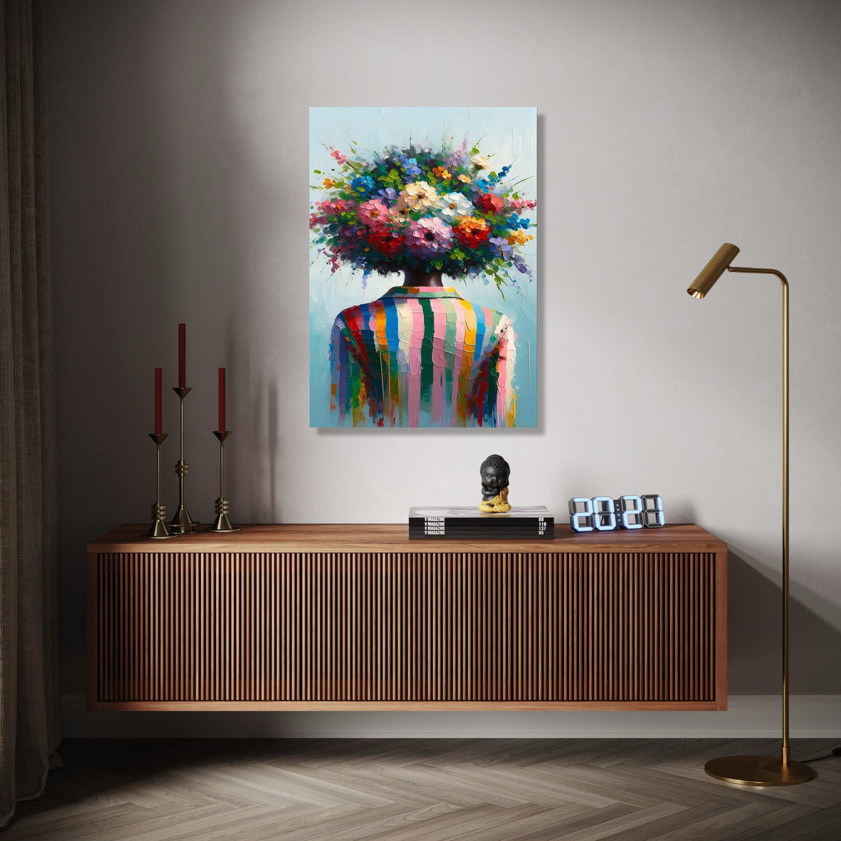 Colorful Abstract Floral Head Canvas, Modern Figurative Wall Art, Vibrant Flower Bouquet Painting, Contemporary Gift Art, Home Decor, Print