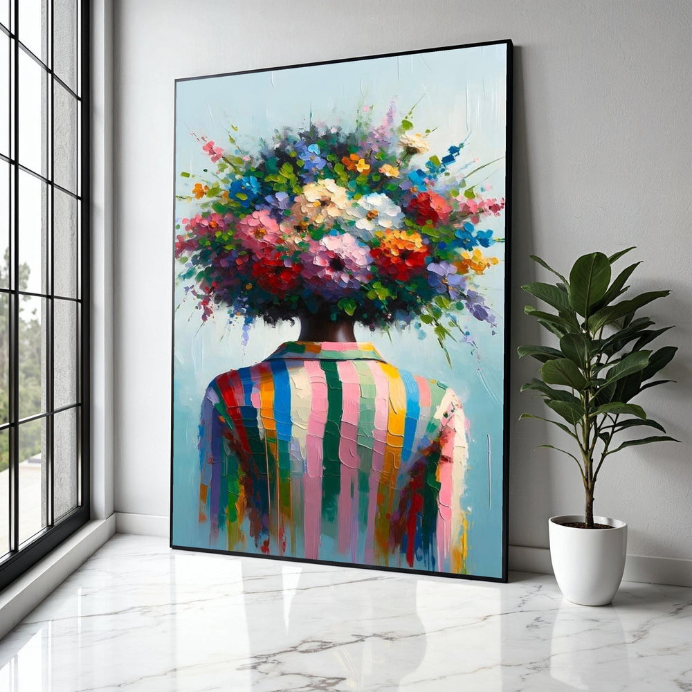 Colorful Abstract Floral Head Canvas, Modern Figurative Wall Art, Vibrant Flower Bouquet Painting, Contemporary Gift Art, Home Decor, Print