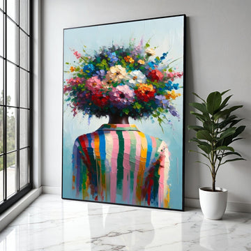 Colorful Abstract Floral Head Canvas, Modern Figurative Wall Art, Vibrant Flower Bouquet Painting, Contemporary Gift Art, Home Decor, Print