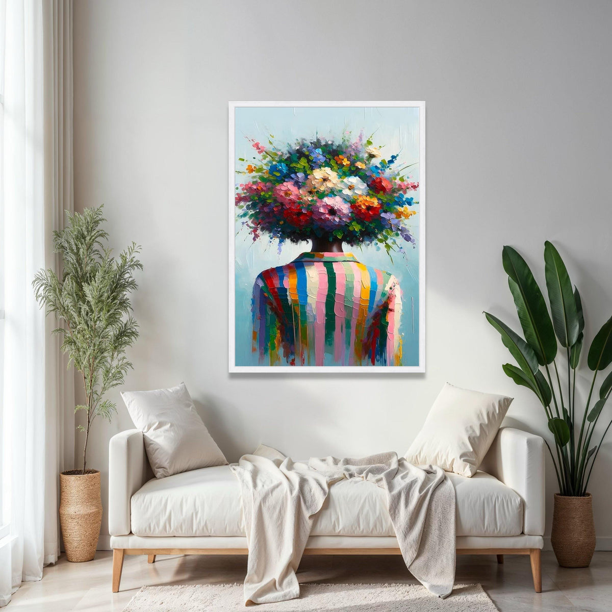 Colorful Abstract Floral Head Canvas, Modern Figurative Wall Art, Vibrant Flower Bouquet Painting, Contemporary Gift Art, Home Decor, Print