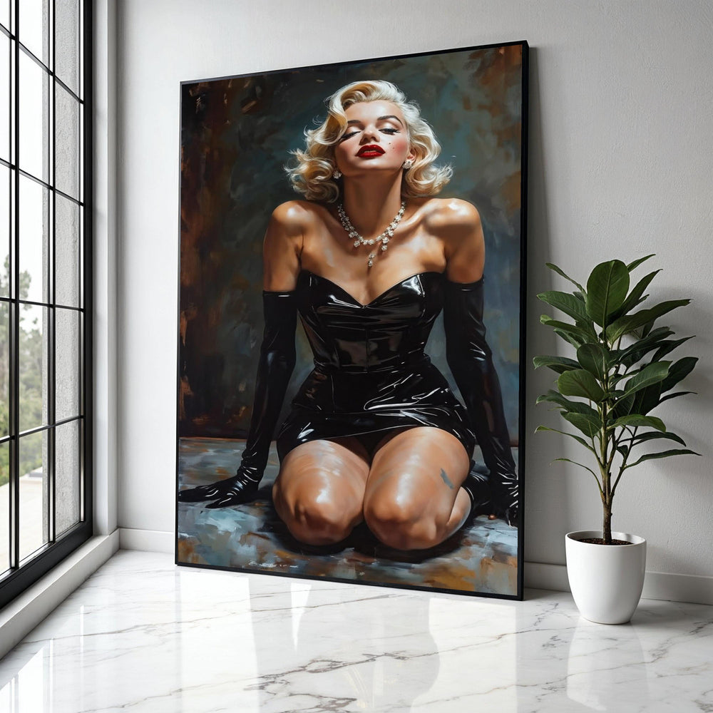 Glamorous Vintage Pinup Woman Canvas, Retro Fashion Art, Elegant Portrait Wall Decor, Sexy Black Dress Canvas, Gift Art, Home Decor, Print